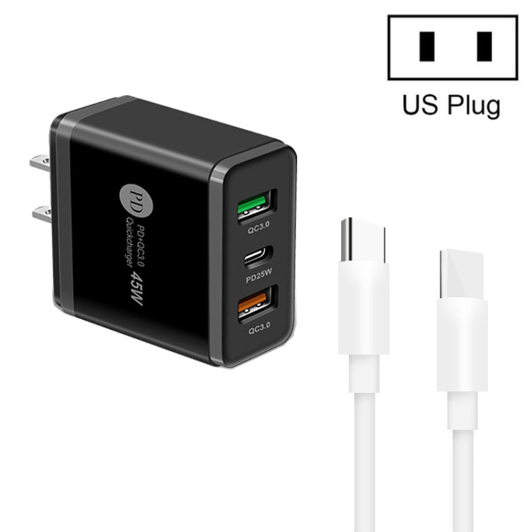 45W PD3.0 + 2 x QC3.0 USB Multi Port Charger with Type-C to Type-C Cable, US Plug����������������...