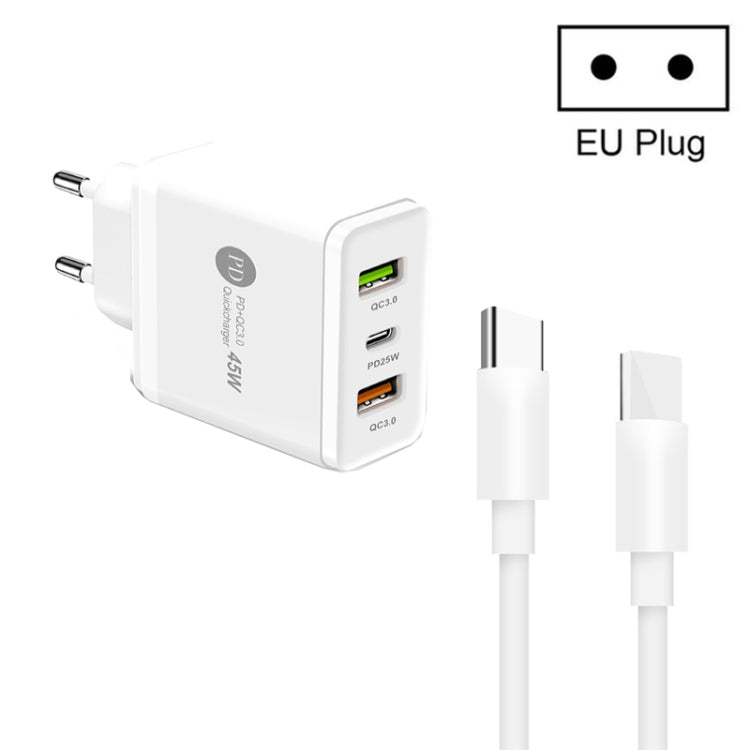 45W PD3.0 + 2 x QC3.0 USB Multi Port Charger with Type-C to Type-C Cable, EU Plug����������������...