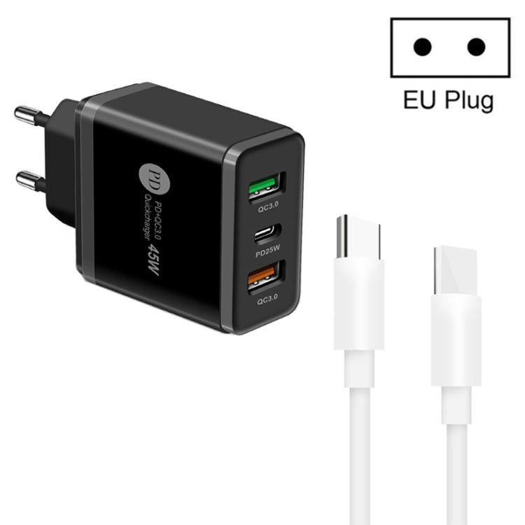 45W PD3.0 + 2 x QC3.0 USB Multi Port Charger with Type-C to Type-C Cable, EU Plug����������������...