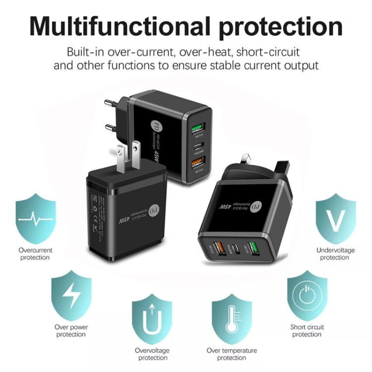 45W PD3.0 + 2 x QC3.0 USB Multi Port Charger with Type-C to Type-C Cable, EU Plug����������������...