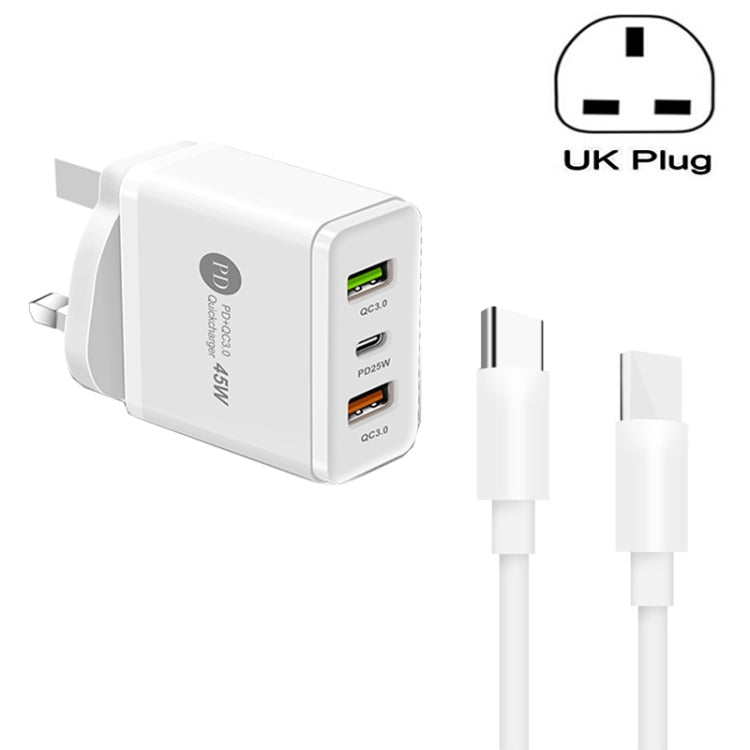 45W PD3.0 + 2 x QC3.0 USB Multi Port Charger with Type-C to Type-C Cable, UK Plug����������������...