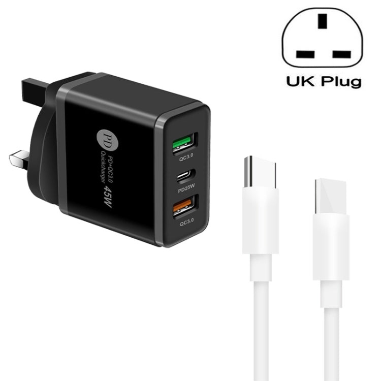 45W PD3.0 + 2 x QC3.0 USB Multi Port Charger with Type-C to Type-C Cable, UK Plug����������������...