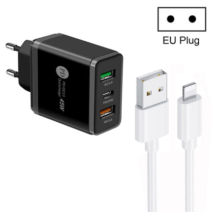 45W PD25W + 2 x QC3.0 USB Multi Port Charger with USB to 8 Pin Cable, EU Plug��������������������...