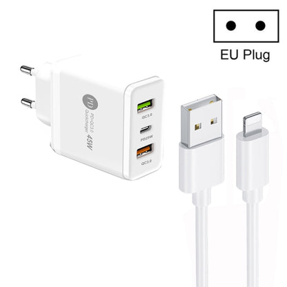 45W PD25W + 2 x QC3.0 USB Multi Port Charger with USB to 8 Pin Cable, EU Plug��������������������...