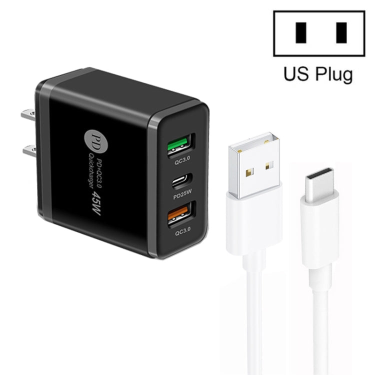 45W PD25W + 2 x QC3.0 USB Multi Port Charger with USB to Type-C Cable, US Plug�������������������...