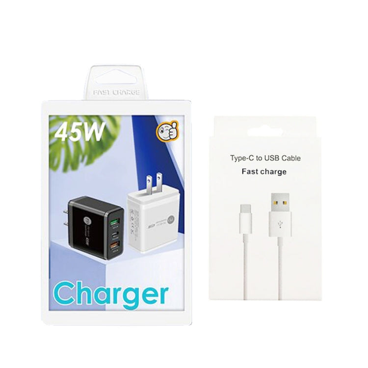 45W PD25W + 2 x QC3.0 USB Multi Port Charger with USB to Type-C Cable, US Plug�������������������...