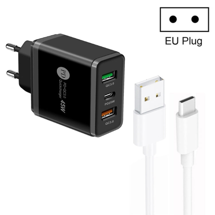 45W PD25W + 2 x QC3.0 USB Multi Port Charger with USB to Type-C Cable, EU Plug�������������������...