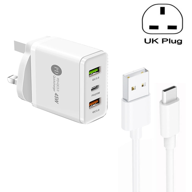 45W PD25W + 2 x QC3.0 USB Multi Port Charger with USB to Type-C Cable, UK Plug�������������������...