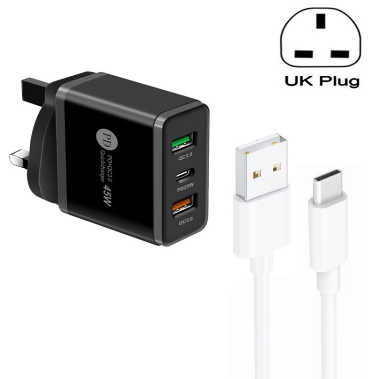45W PD25W + 2 x QC3.0 USB Multi Port Charger with USB to Type-C Cable, UK Plug�������������������...