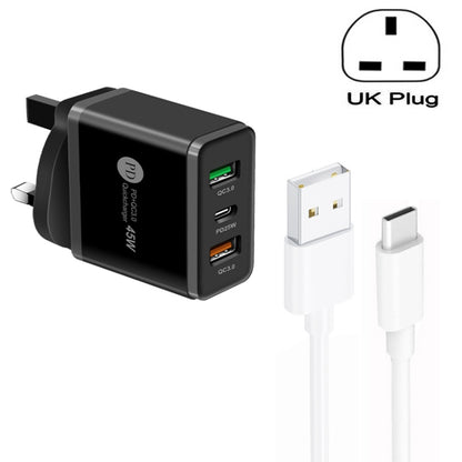 45W PD25W + 2 x QC3.0 USB Multi Port Charger with USB to Type-C Cable, UK Plug�������������������...