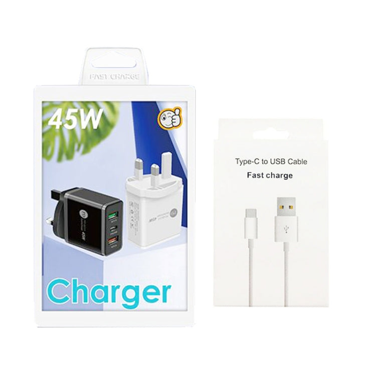 45W PD25W + 2 x QC3.0 USB Multi Port Charger with USB to Type-C Cable, UK Plug�������������������...