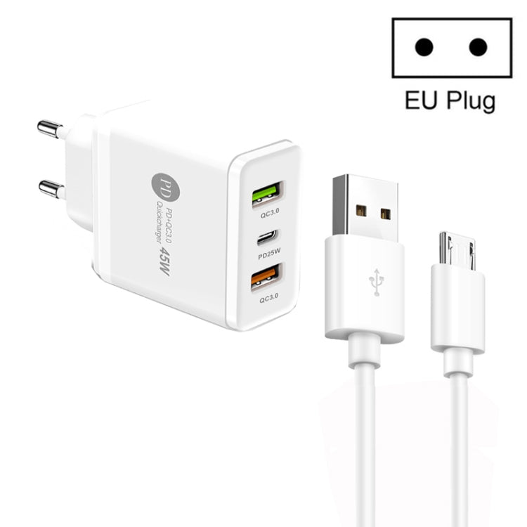 45W PD25W + 2 x QC3.0 USB Multi Port Charger with USB to Micro USB Cable, EU Plug����������������...