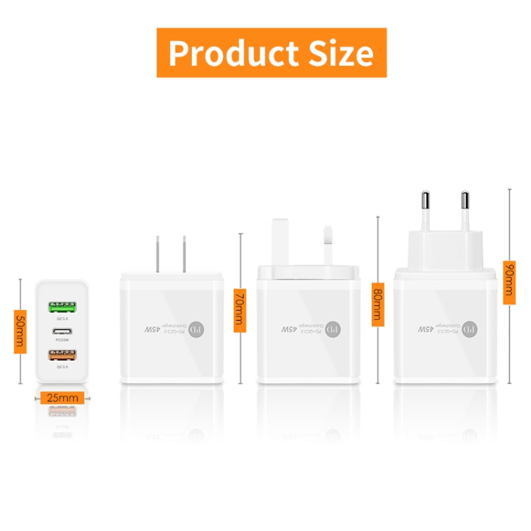 45W PD25W + 2 x QC3.0 USB Multi Port Charger with USB to Micro USB Cable, EU Plug����������������...