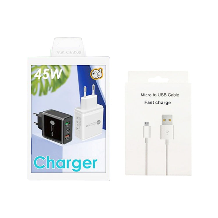 45W PD25W + 2 x QC3.0 USB Multi Port Charger with USB to Micro USB Cable, EU Plug����������������...