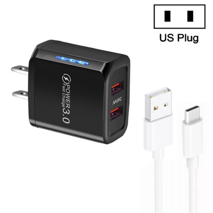 36W Dual Port QC3.0 USB Charger with 3A USB to Type-C Data Cable, US Plug������������������������...
