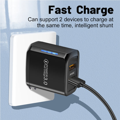 36W Dual Port QC3.0 USB Charger with 3A USB to Type-C Data Cable, US Plug������������������������...