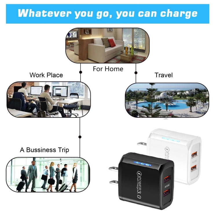 36W Dual Port QC3.0 USB Charger with 3A USB to Type-C Data Cable, US Plug������������������������...