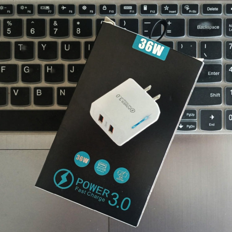 36W Dual Port QC3.0 USB Charger with 3A USB to Type-C Data Cable, US Plug������������������������...