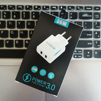 36W Dual Port QC3.0 USB Charger with 3A USB to Type-C Data Cable , EU Plug�����������������������...