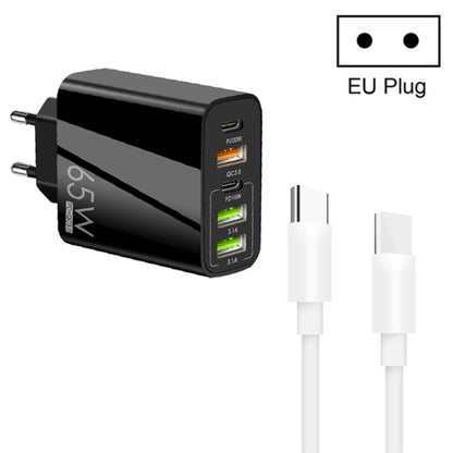 65W Dual PD Type-C + 3 x USB Multi Port Charger with 3A Type-C to Type-C Data Cable, US Plug�����...