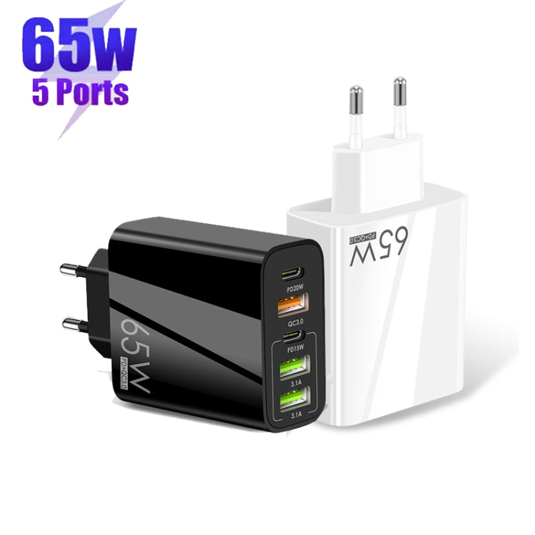 65W Dual PD Type-C + 3 x USB Multi Port Charger with 3A Type-C to Type-C Data Cable, US Plug�����...
