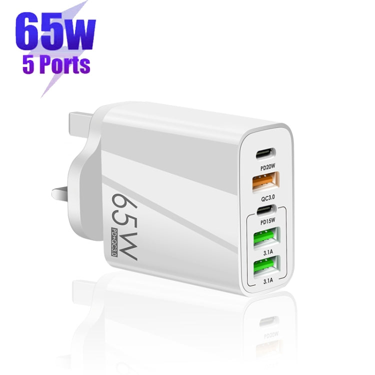 65W Dual PD Type-C + 3 x USB Multi Port Charger with 3A Type-C to Type-C Data Cable, UK Plug�����...