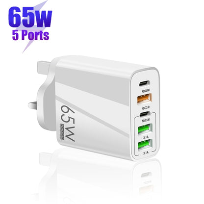 65W Dual PD Type-C + 3 x USB Multi Port Charger with 3A Type-C to Type-C Data Cable, UK Plug�����...