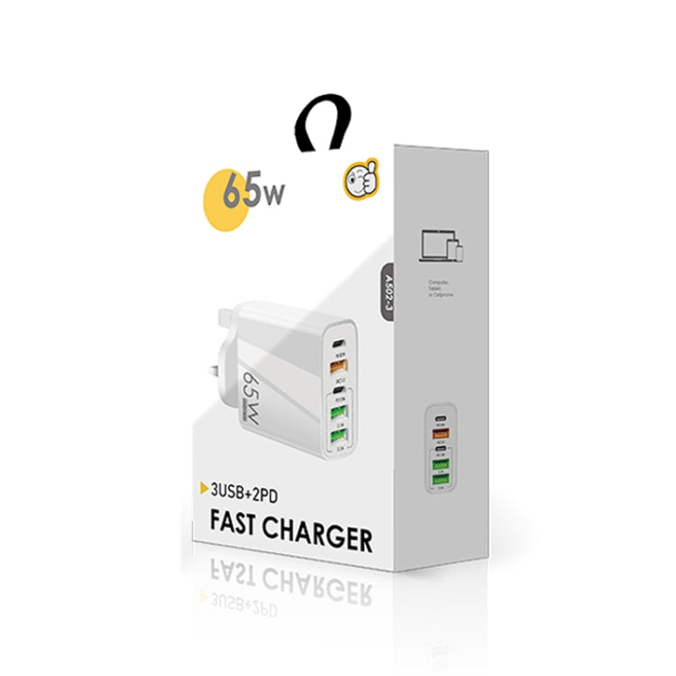 65W Dual PD Type-C + 3 x USB Multi Port Charger with 3A Type-C to Type-C Data Cable, UK Plug�����...