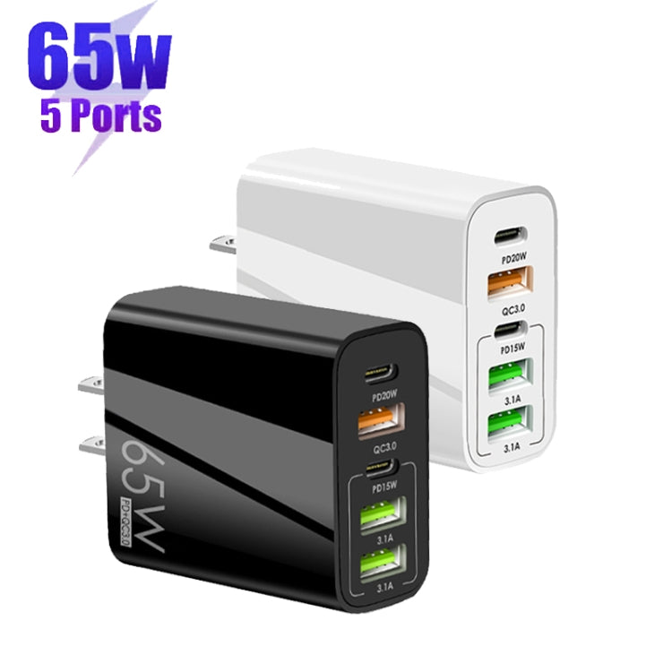 65W Dual PD Type-C + 3 x USB Multi Port Charger with 3A USB to Type-C Data Cable, US Plug��������...