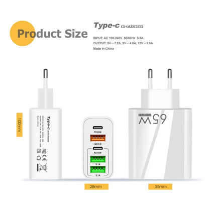 65W Dual PD Type-C + 3 x USB Multi Port Charger with 3A USB to Type-C Data Cable, US Plug��������...