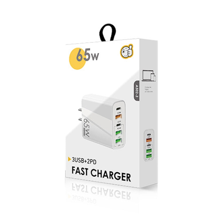 65W Dual PD Type-C + 3 x USB Multi Port Charger with 3A USB to Type-C Data Cable, US Plug��������...
