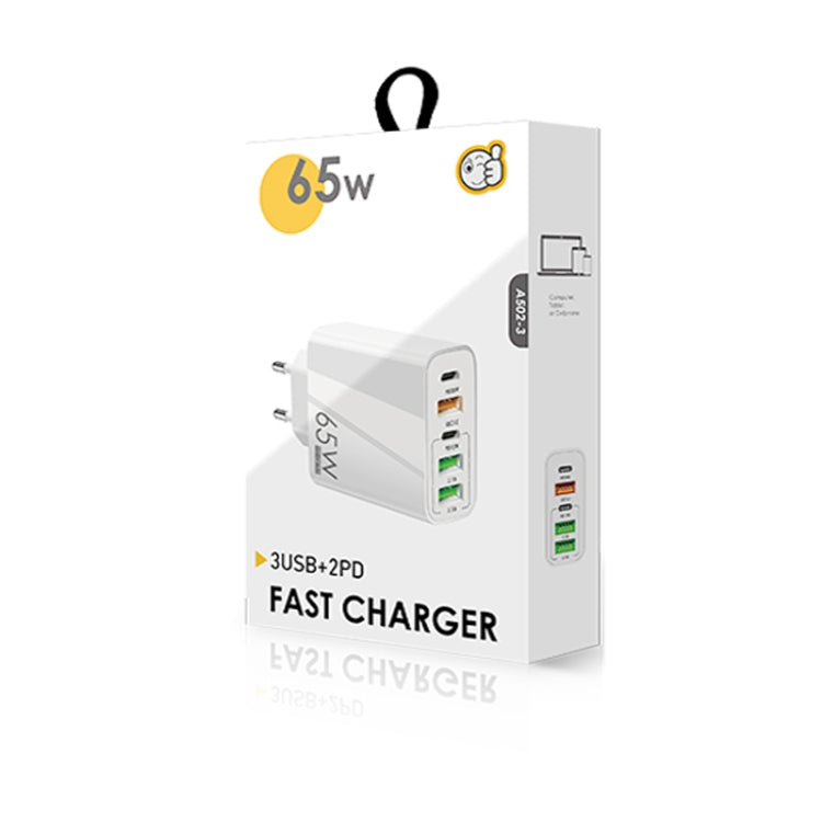 65W Dual PD Type-C + 3 x USB Multi Port Charger with 3A USB to Type-C Data Cable, EU Plug��������...