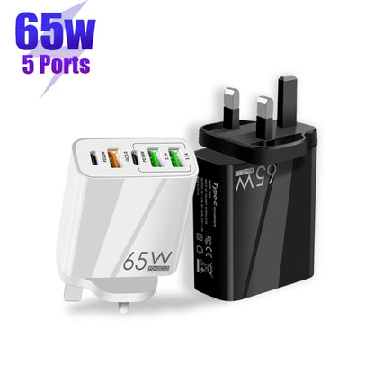 65W Dual PD Type-C + 3 x USB Multi Port Charger with 3A USB to Type-C Data Cable, UK Plug��������...