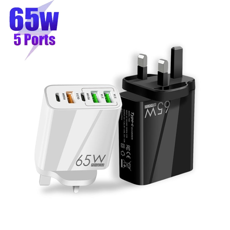 65W Dual PD Type-C + 3 x USB Multi Port Charger with 3A USB to Type-C Data Cable, UK Plug��������...