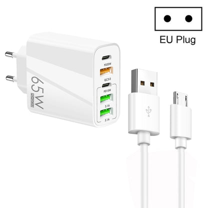 65W Dual PD Type-C + 3 x USB Multi Port Charger with 3A USB to Micro USB Data Cable, EU Plug�����...