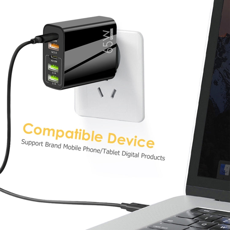 65W Dual PD Type-C + 3 x USB Multi Port Charger with 3A USB to Micro USB Data Cable, EU Plug�����...