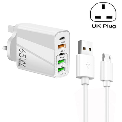 65W Dual PD Type-C + 3 x USB Multi Port Charger with 3A USB to Micro USB Data Cable, UK Plug�����...