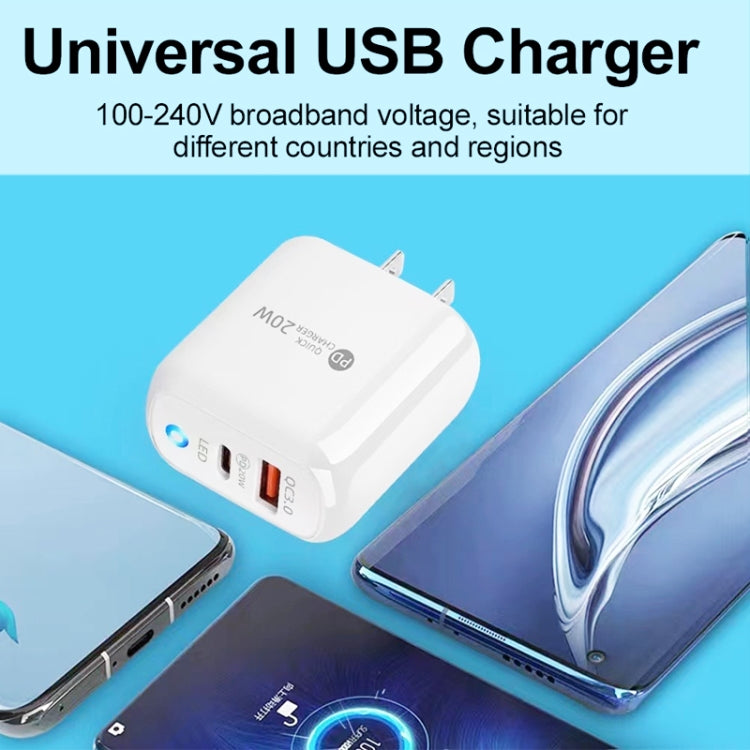 PD04 PD20W + QC18W Mobile Phone Charger with LED Indicator, US Plug, US Plug