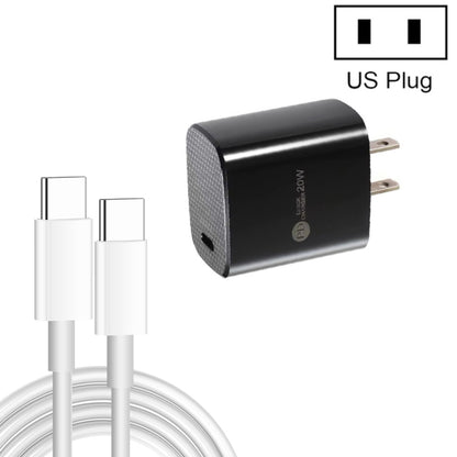 PD11 Single PD3.0 USB-C / Type-C 20W Fast Charger with 1m Type-C to Type-C Data Cable, US Plug���...