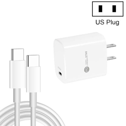 PD11 Single PD3.0 USB-C / Type-C 20W Fast Charger with 1m Type-C to Type-C Data Cable, US Plug���...