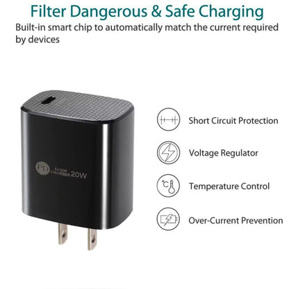 PD11 Single PD3.0 USB-C / Type-C 20W Fast Charger with 1m Type-C to Type-C Data Cable, US Plug���...