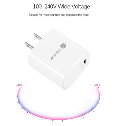 PD11 Single PD3.0 USB-C / Type-C 20W Fast Charger with 1m Type-C to Type-C Data Cable, US Plug���...