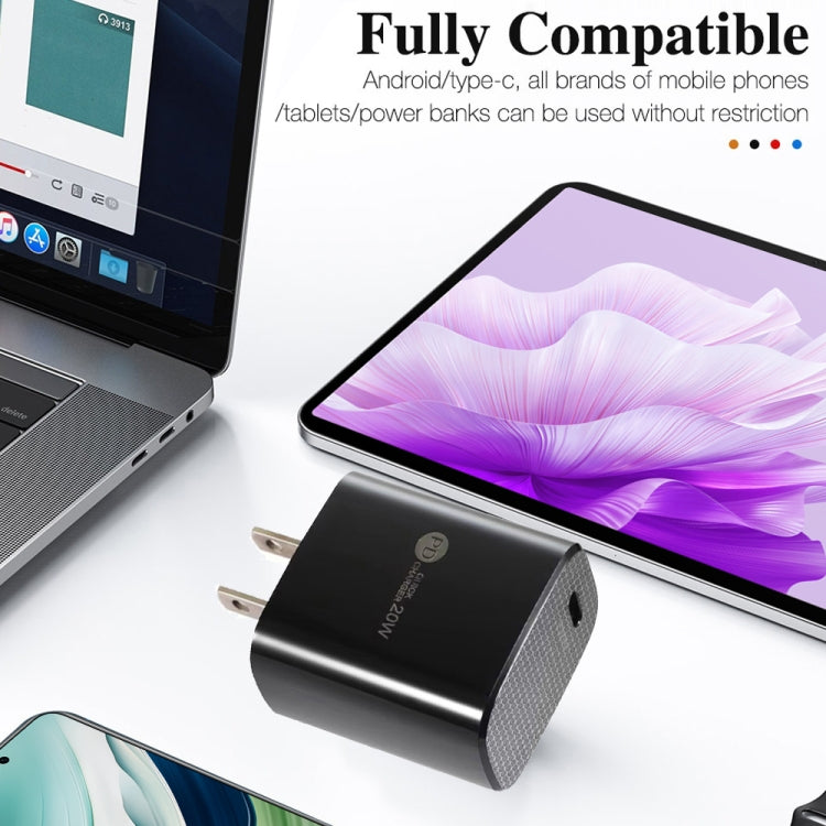 PD11 Single PD3.0 USB-C / Type-C 20W Fast Charger with 1m Type-C to Type-C Data Cable, US Plug���...