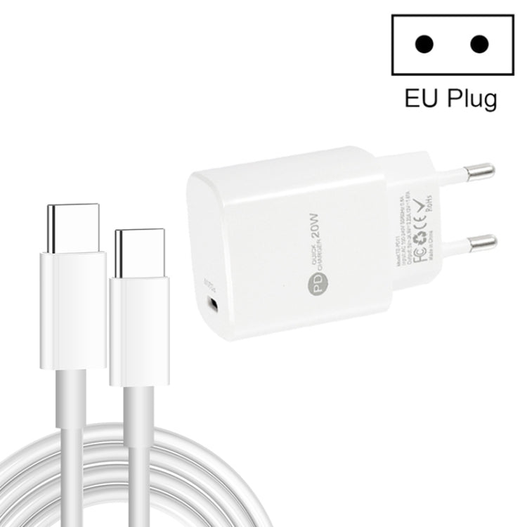 PD11 Single PD3.0 USB-C / Type-C 20W Fast Charger with 1m Type-C to Type-C Data Cable, EU Plug���...