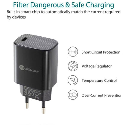 PD11 Single PD3.0 USB-C / Type-C 20W Fast Charger with 1m Type-C to Type-C Data Cable, EU Plug���...