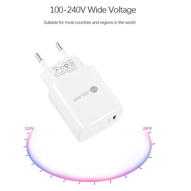 PD11 Single PD3.0 USB-C / Type-C 20W Fast Charger with 1m Type-C to Type-C Data Cable, EU Plug���...