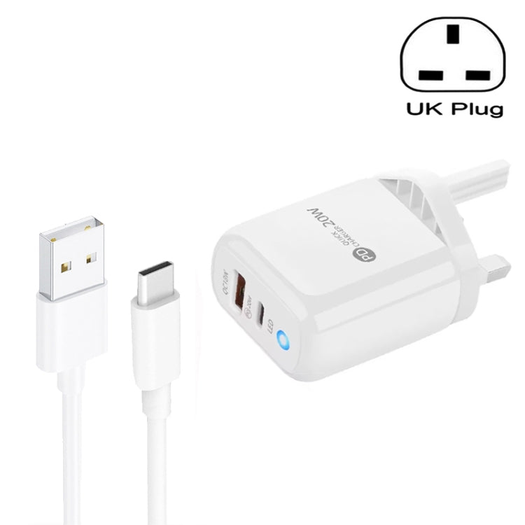 PD04 Type-C + USB Mobile Phone Charger with USB to Type-C Cable, UK Plug�������������������������...