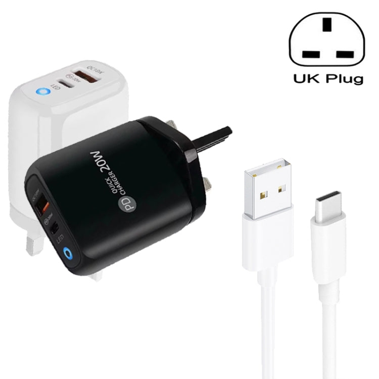 PD04 Type-C + USB Mobile Phone Charger with USB to Type-C Cable, UK Plug�������������������������...