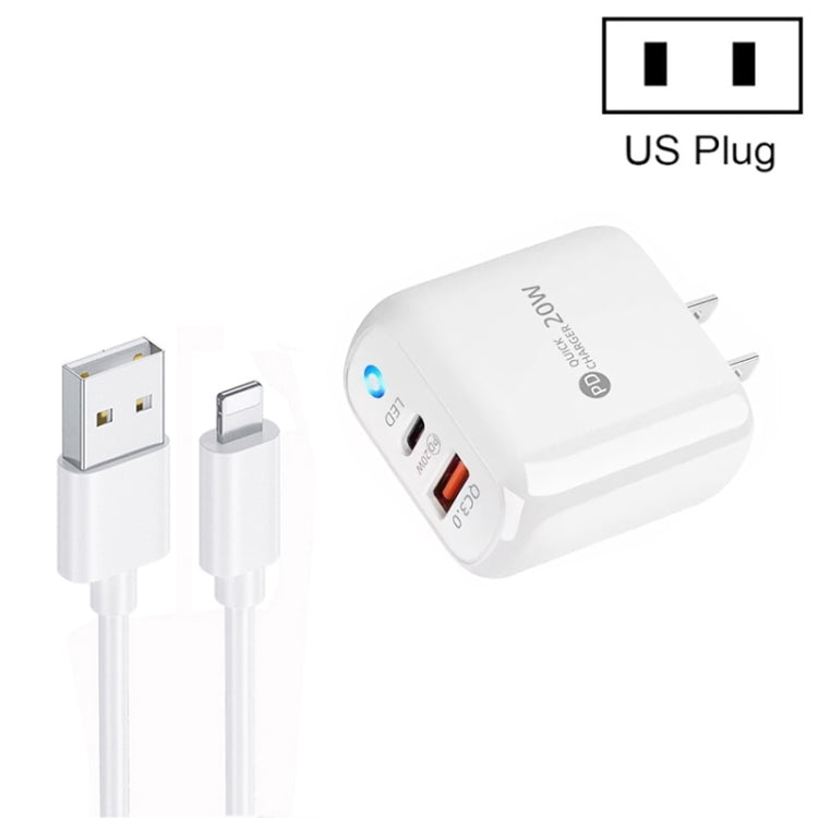 PD04 Type-C + USB Mobile Phone Charger with USB to 8 Pin Cable, US Plug��������������������������...