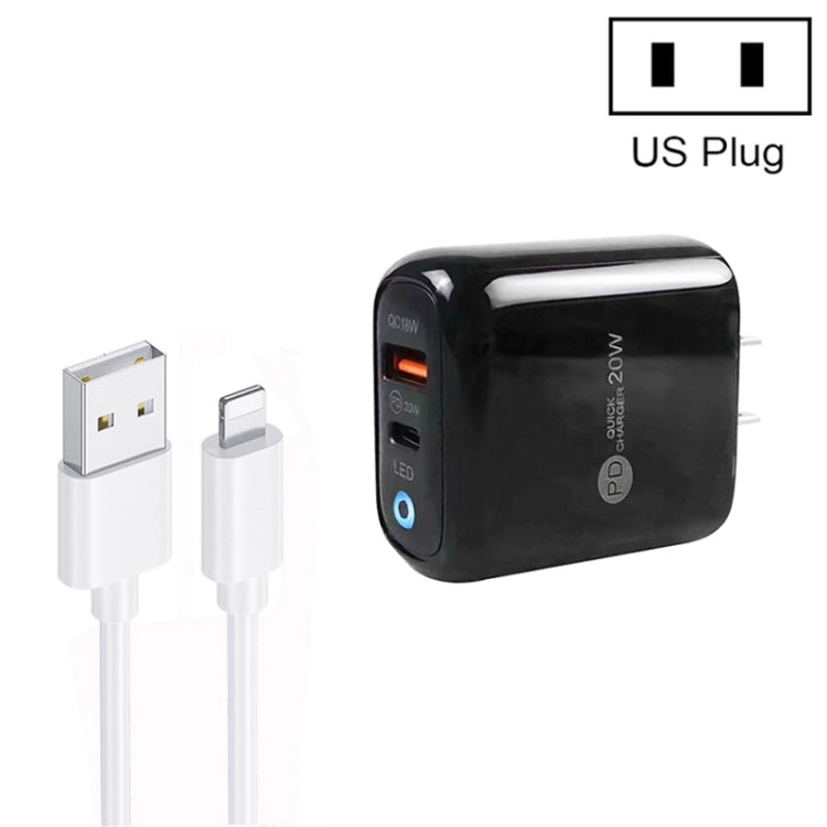 PD04 Type-C + USB Mobile Phone Charger with USB to 8 Pin Cable, US Plug��������������������������...